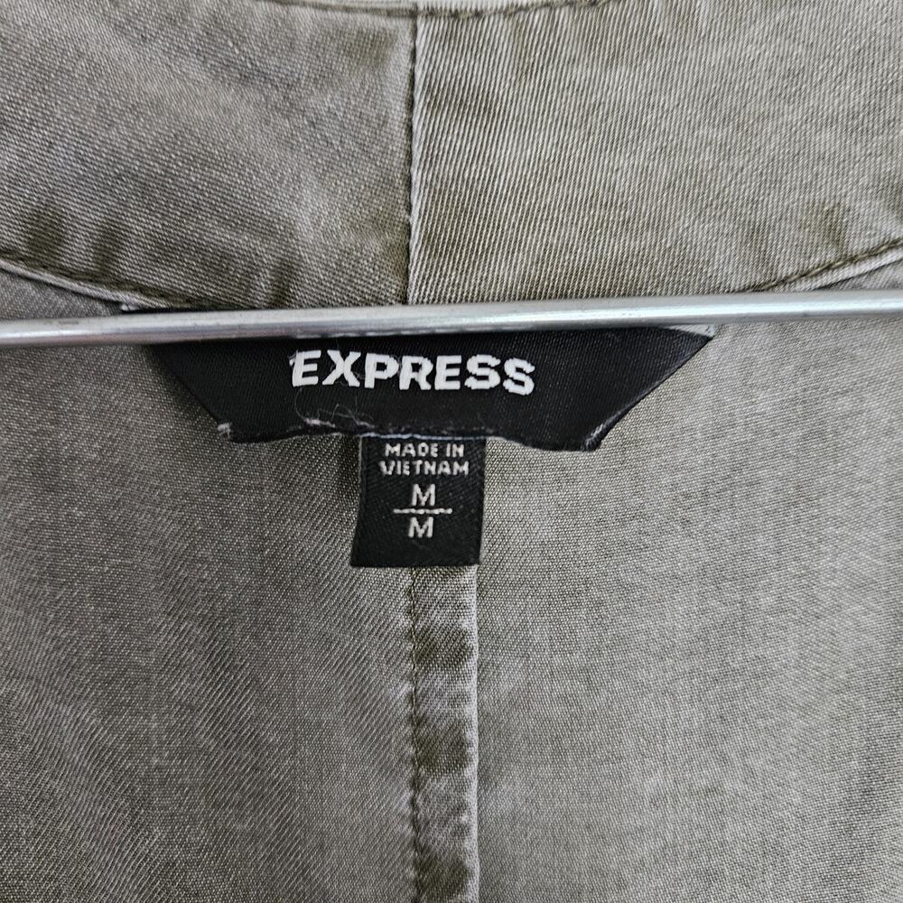 Express Medium Army Green 100% Lyocell Crop Top Button Up Relaxed Fit Lagenlook - Picture 3 of 13
